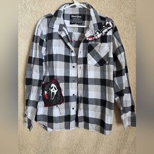 Men's Black and White Plaid Casual Button Down Shirt